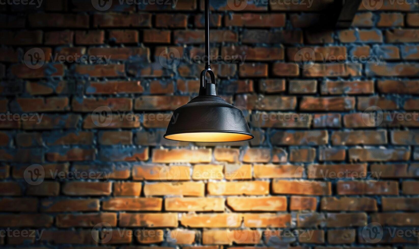 AI generated Decorative lamp in the shape of a pyramid on a brick wall photo