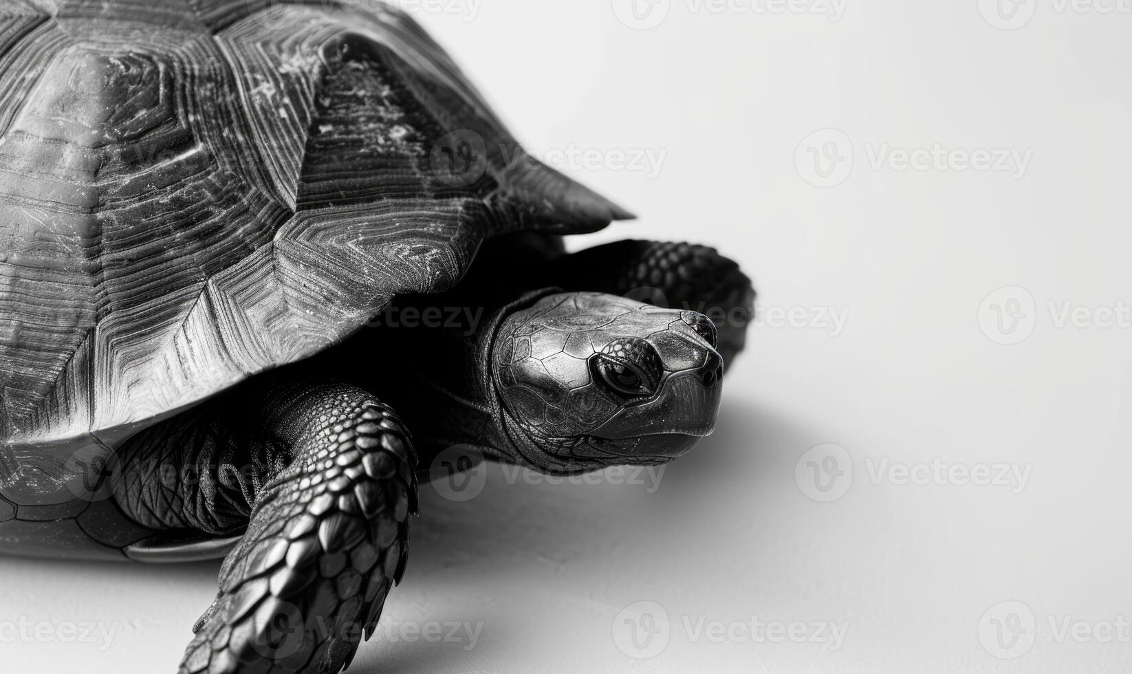 ai generado negro y blanco imagen de un tortuga en un blanco antecedentes. foto