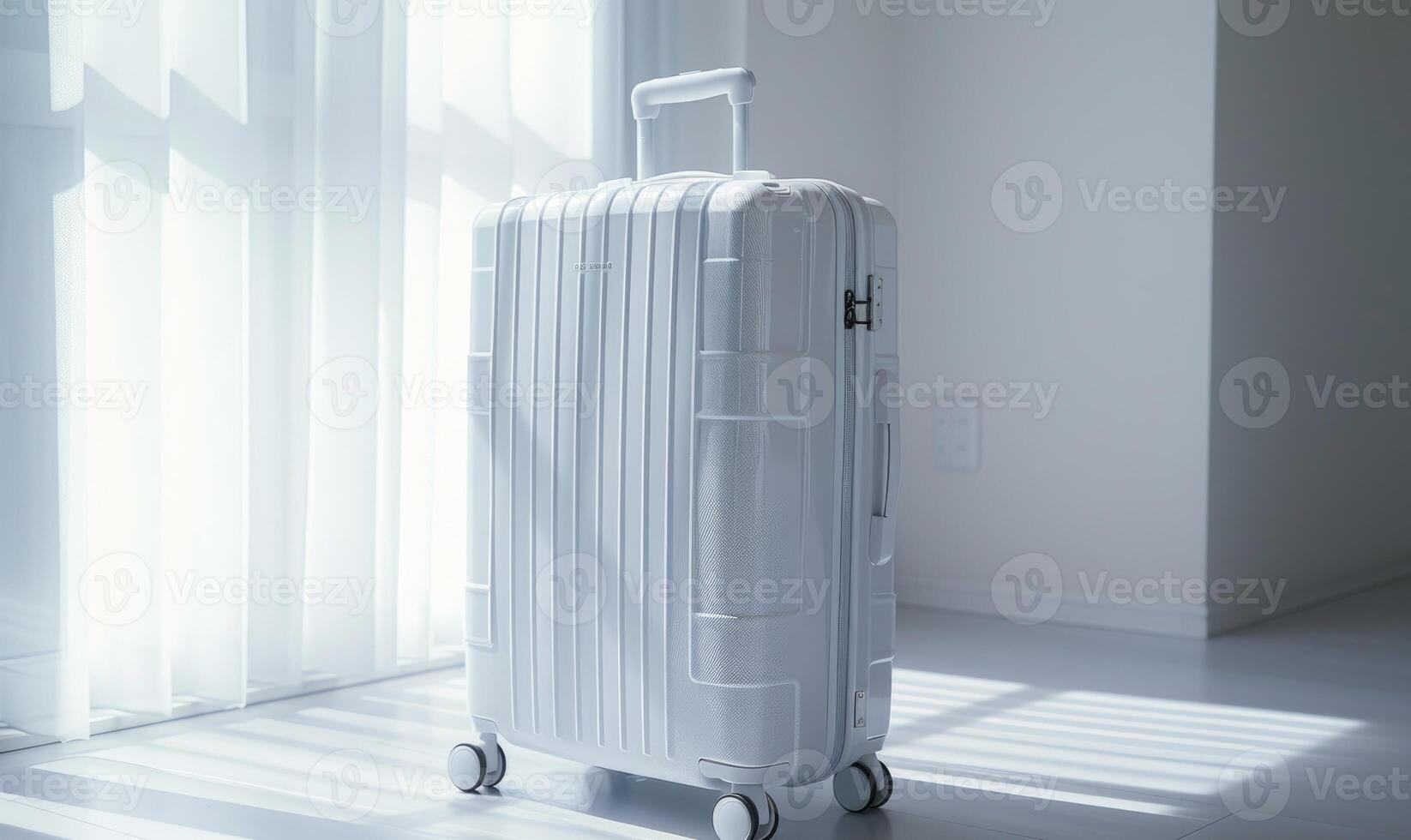 AI generated White suitcase in the room. Travel concept. photo