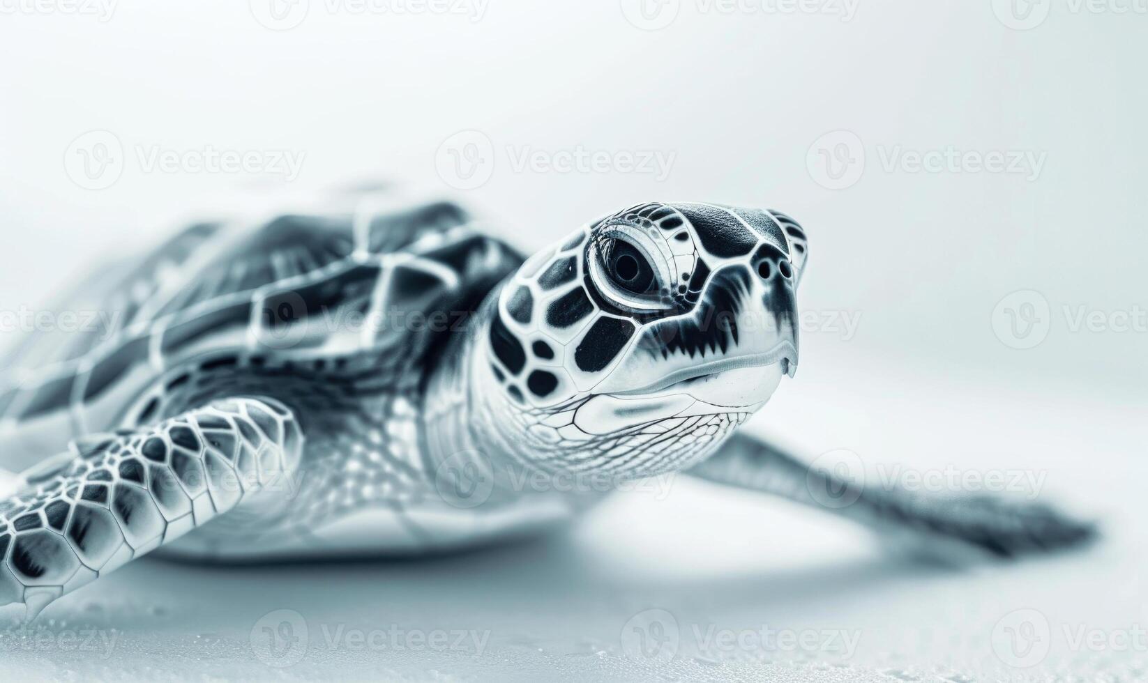 AI generated turtle on a white background, space for text, monochrome image, minimalism concept. photo