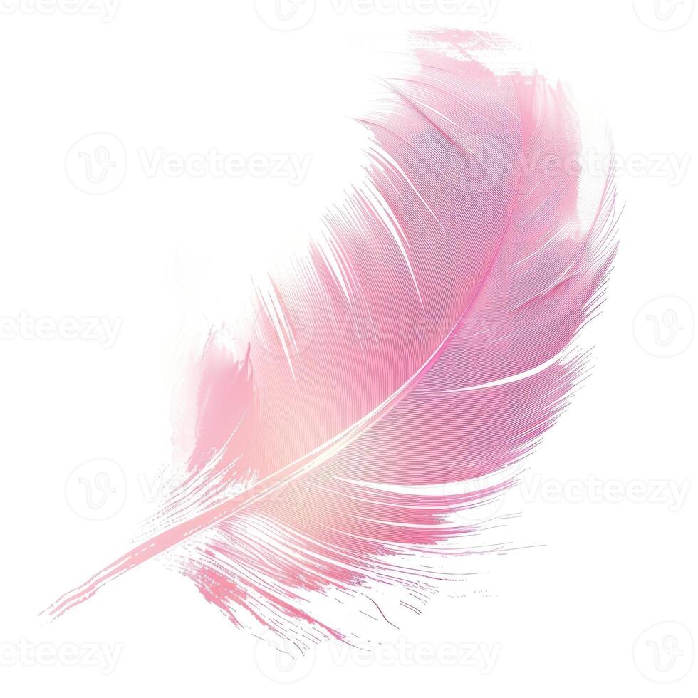 AI generated A soft pastel pink feather on white background photo