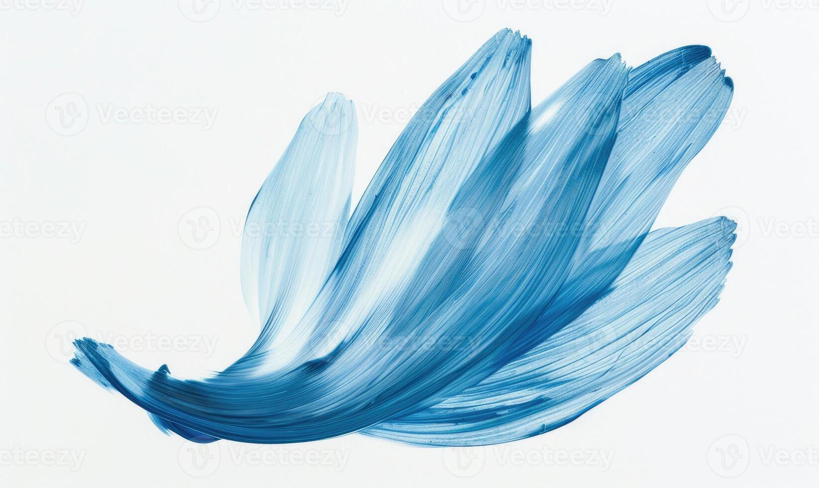 ai generado un ligero azul cepillo carrera formando un manzanilla pétalo. manzanilla flor pintado en blanco antecedentes foto