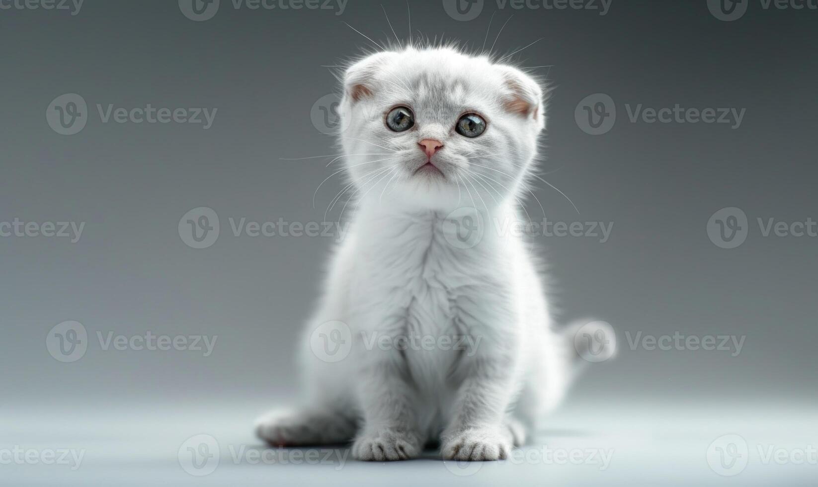 AI generated Studio shot of an adorable scottish fold kitten sitting on grey background. photo
