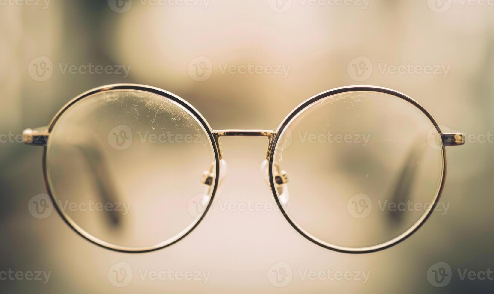 AI generated Eyeglasses on the table with bokeh light background. photo