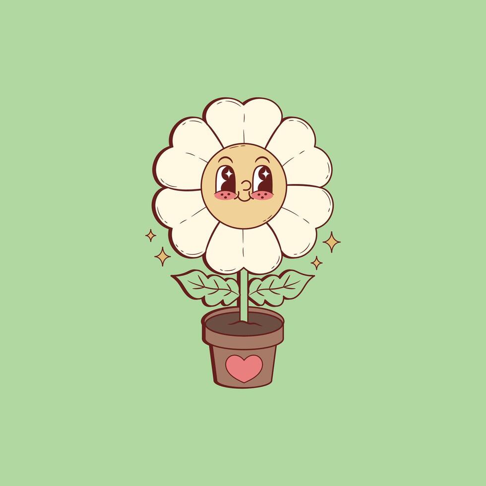 cute retro illustration of daisy inside a flowerpot vector