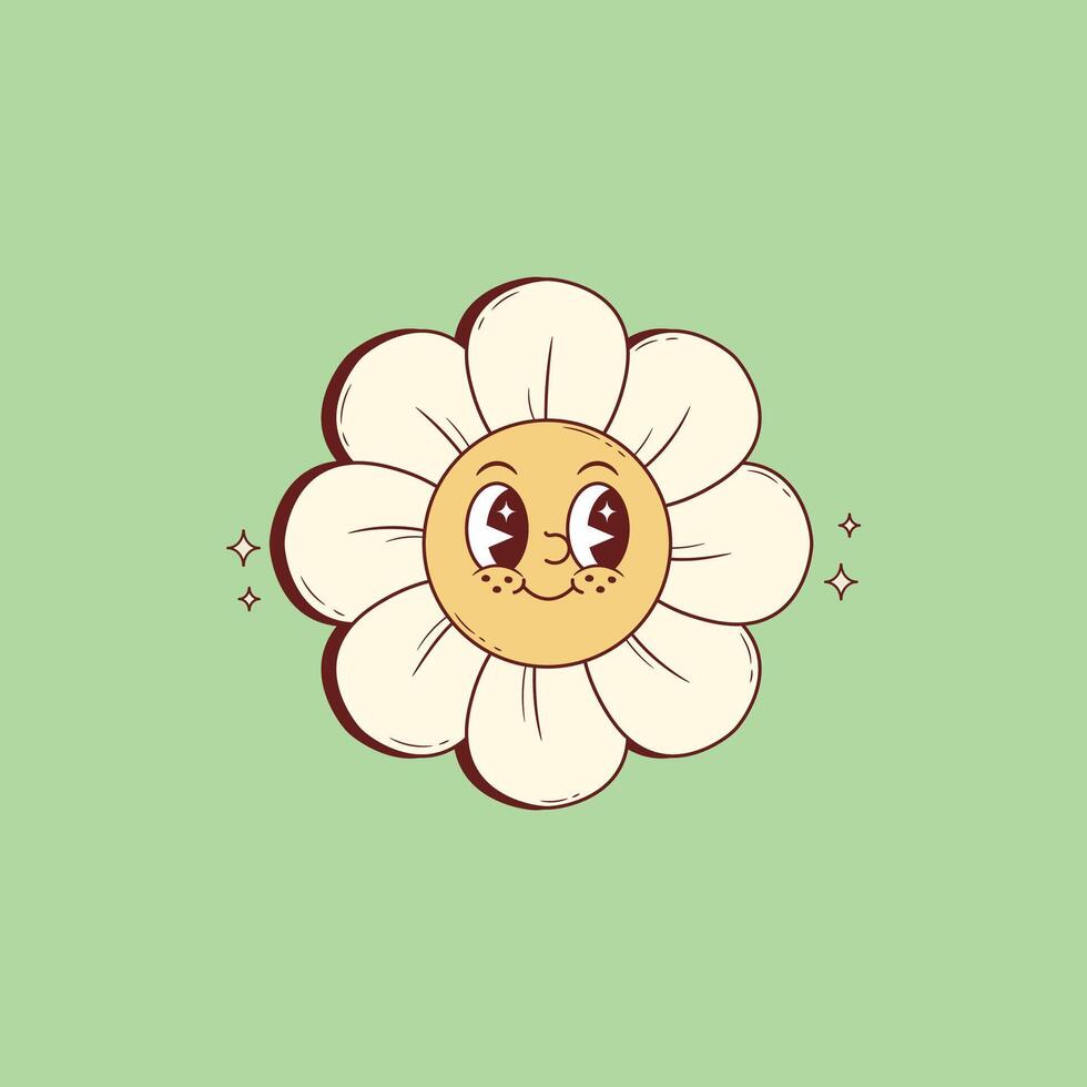 cute retro illustration of a smiling daisy face vector