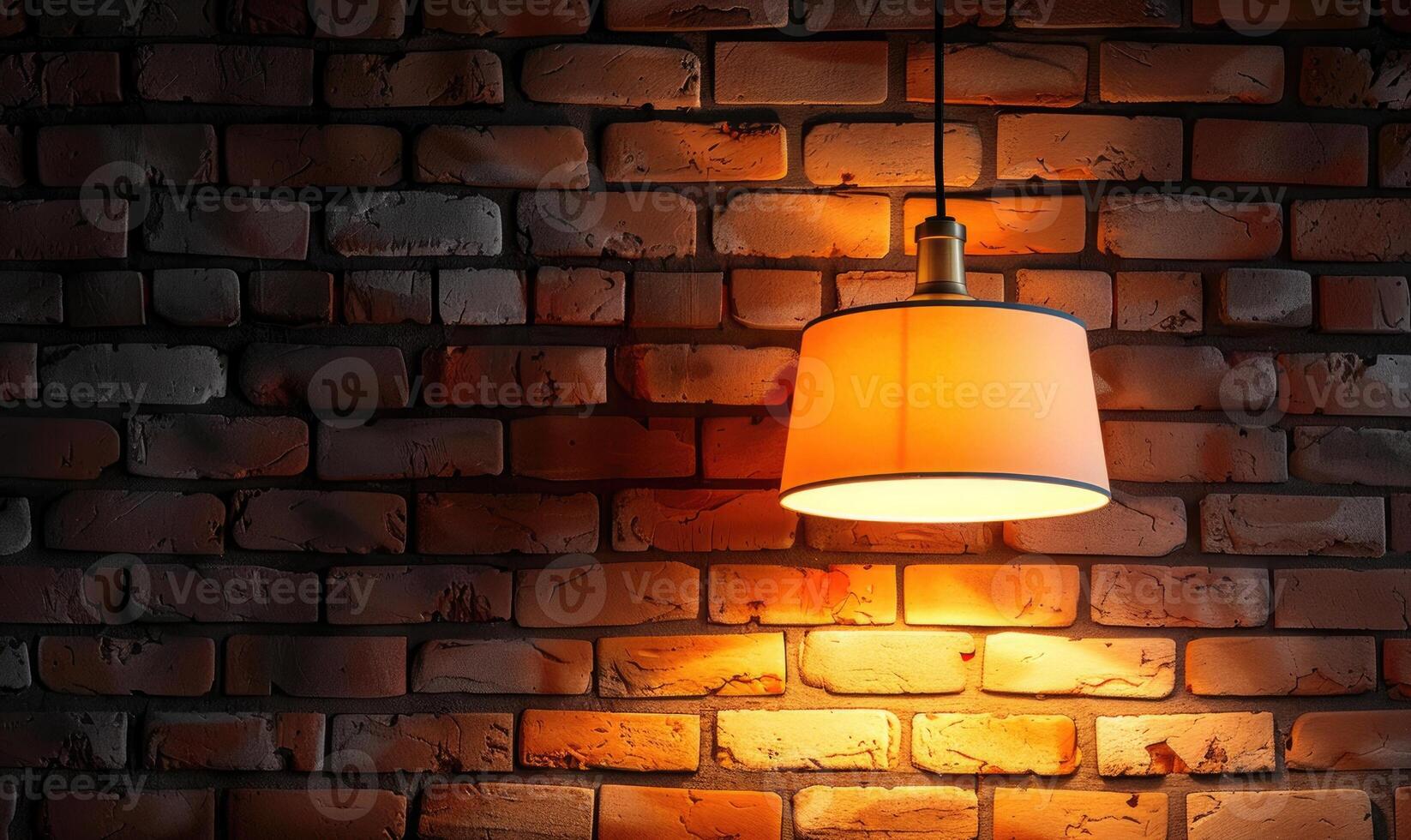 AI generated Lamp on the brick wall background. Space for text photo