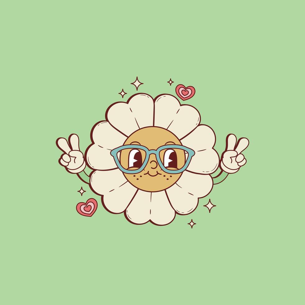 cute retro illustration of daisy with glasses vector