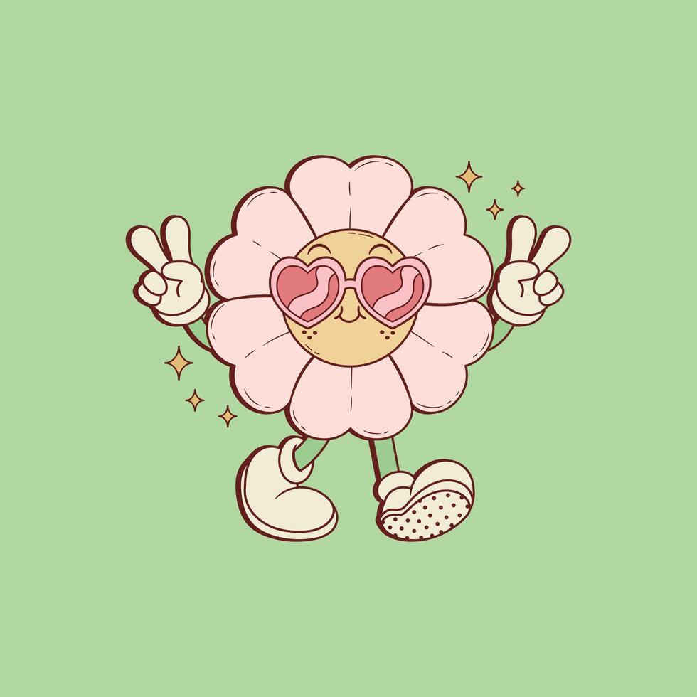 cute retro illustration of daisy wearing heart-shaped glasses vector