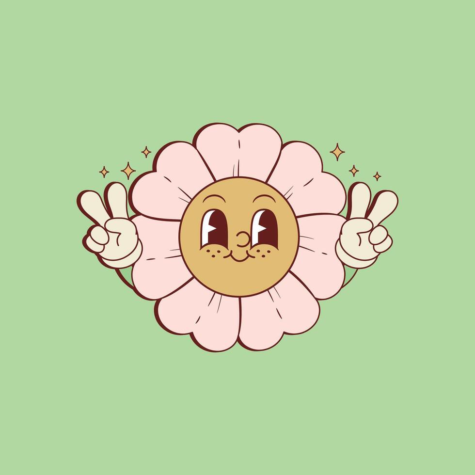 cute retro illustration of smiling daisy of love and peace vector