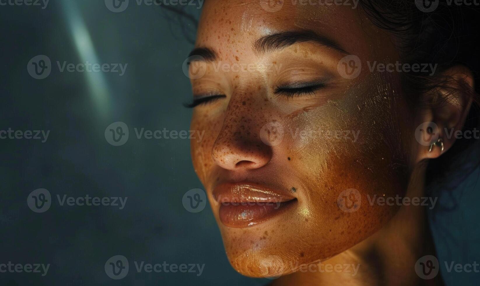 ai generado retrato de un hermosa africano americano mujer con cerrado ojos foto