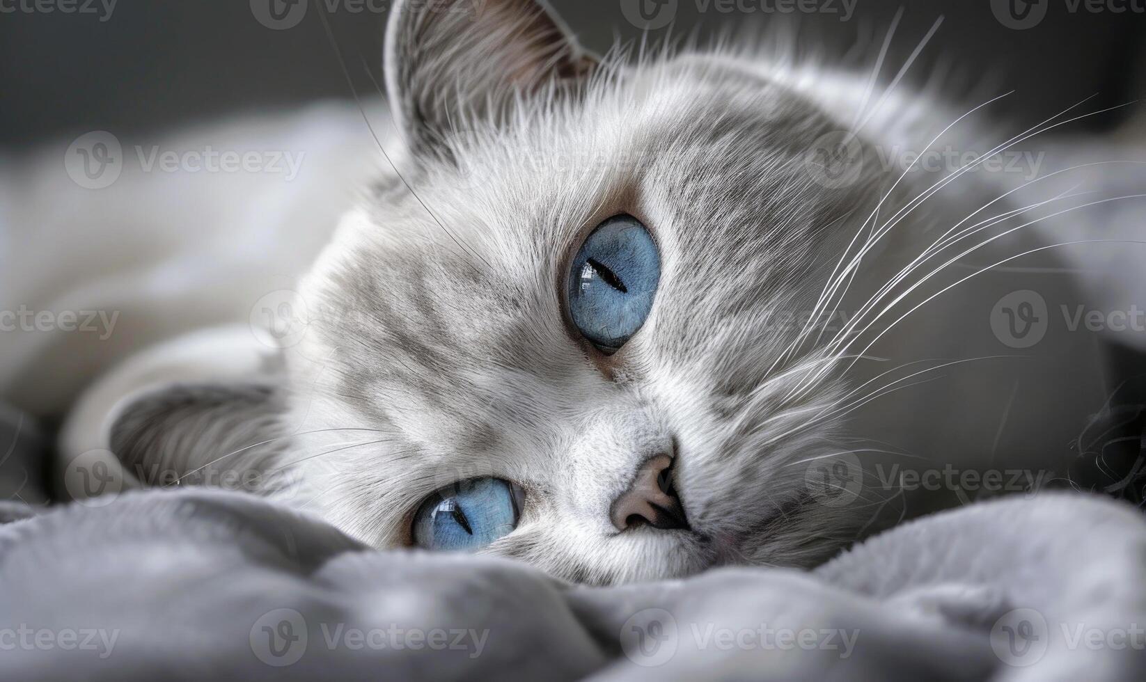 AI generated Close up of a cat with blue eyes. Shallow depth of field. photo