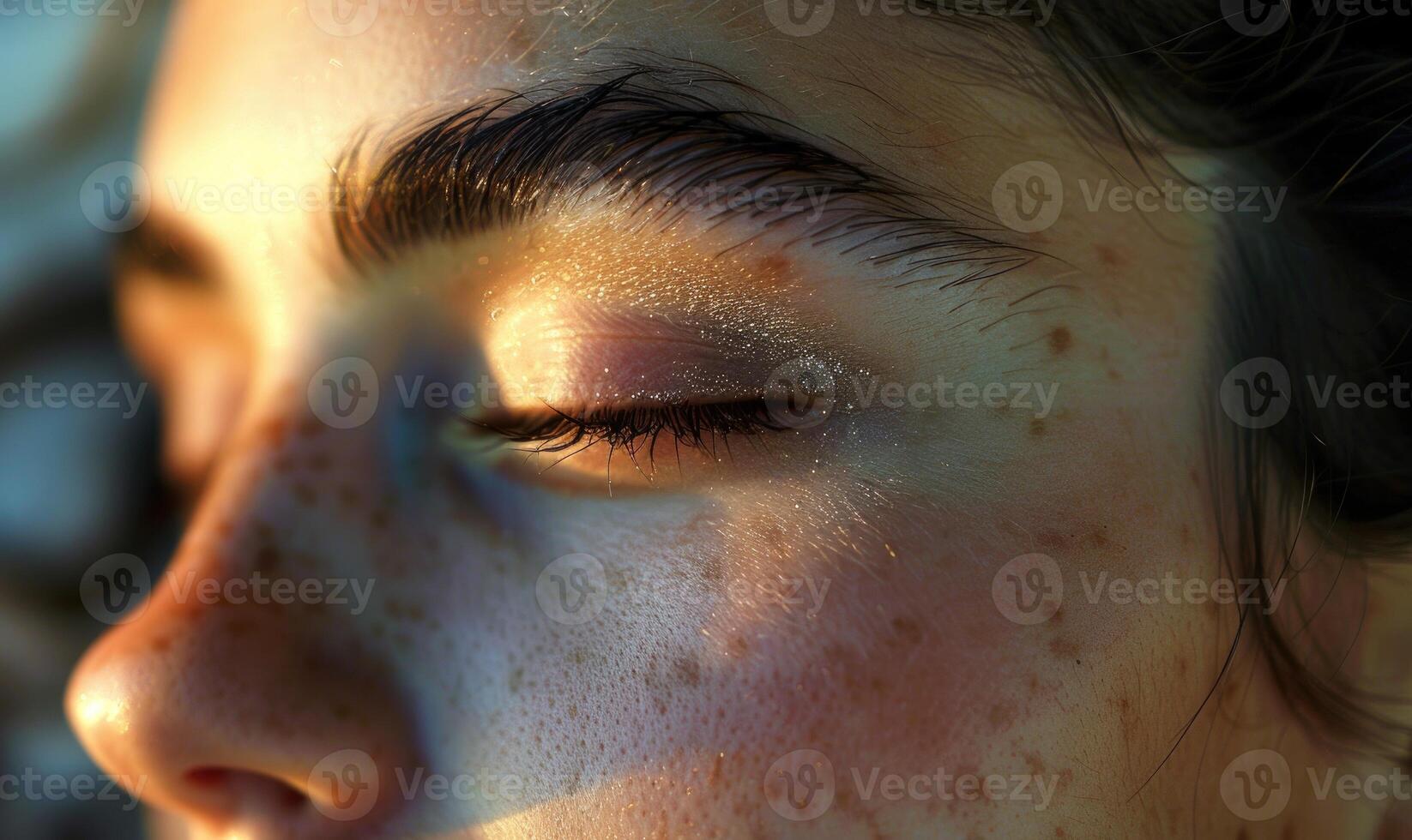 AI generated Close up portrait of a beautiful young woman with freckles on her face photo