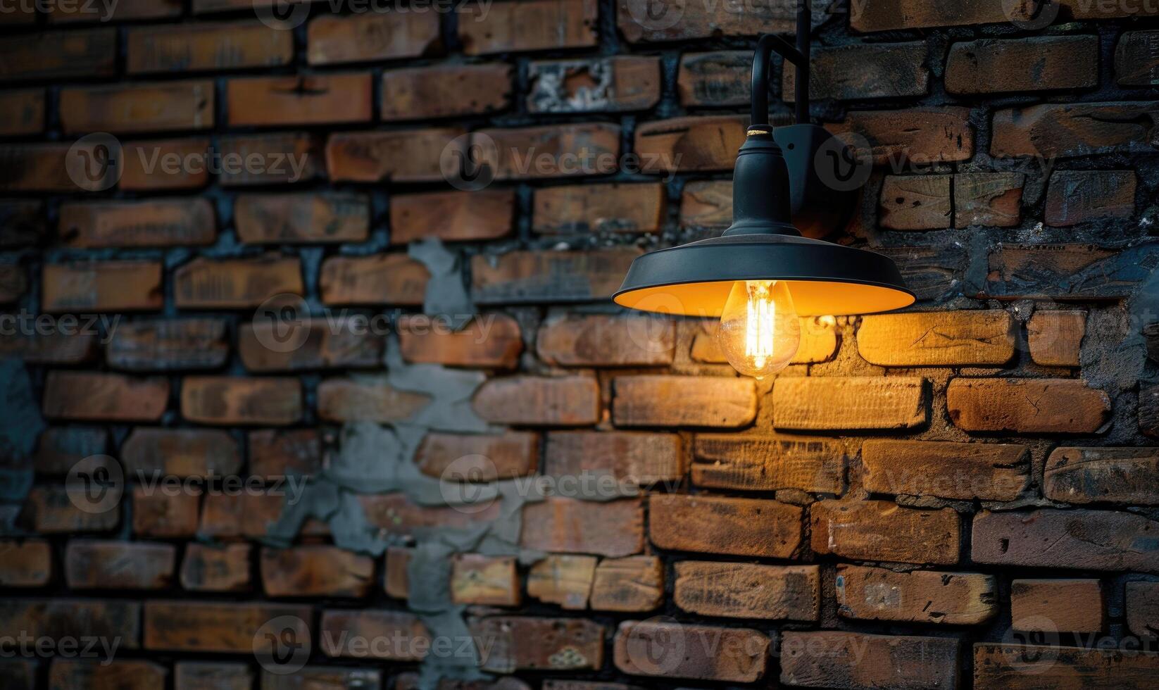 AI generated Decorative lamp in the shape of a pyramid on a brick wall photo