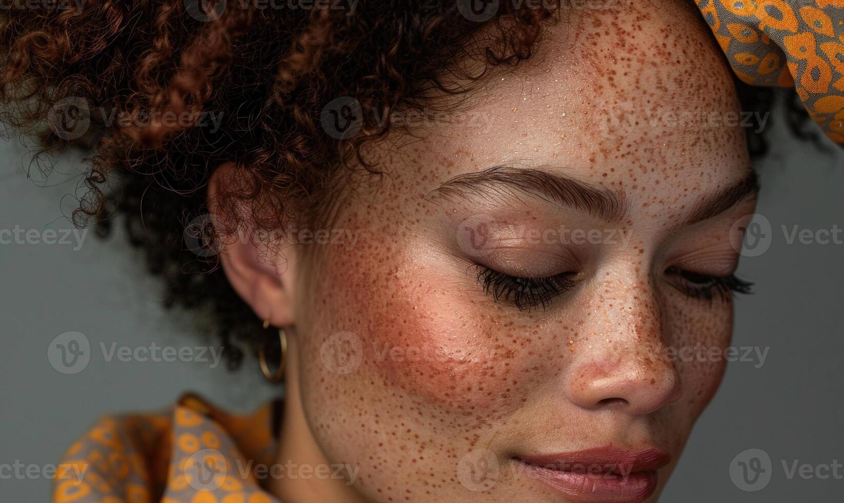 AI generated Close up portrait of a beautiful african american woman with freckles photo