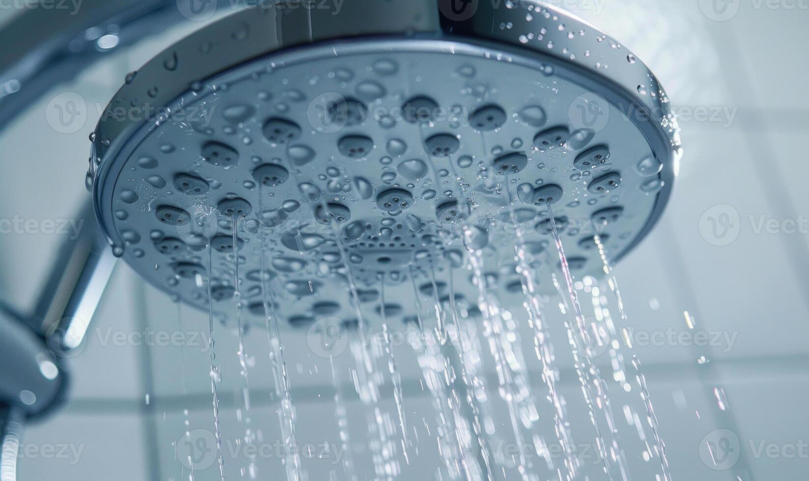 AI generated Shower head with water drops. Shower head with running water photo