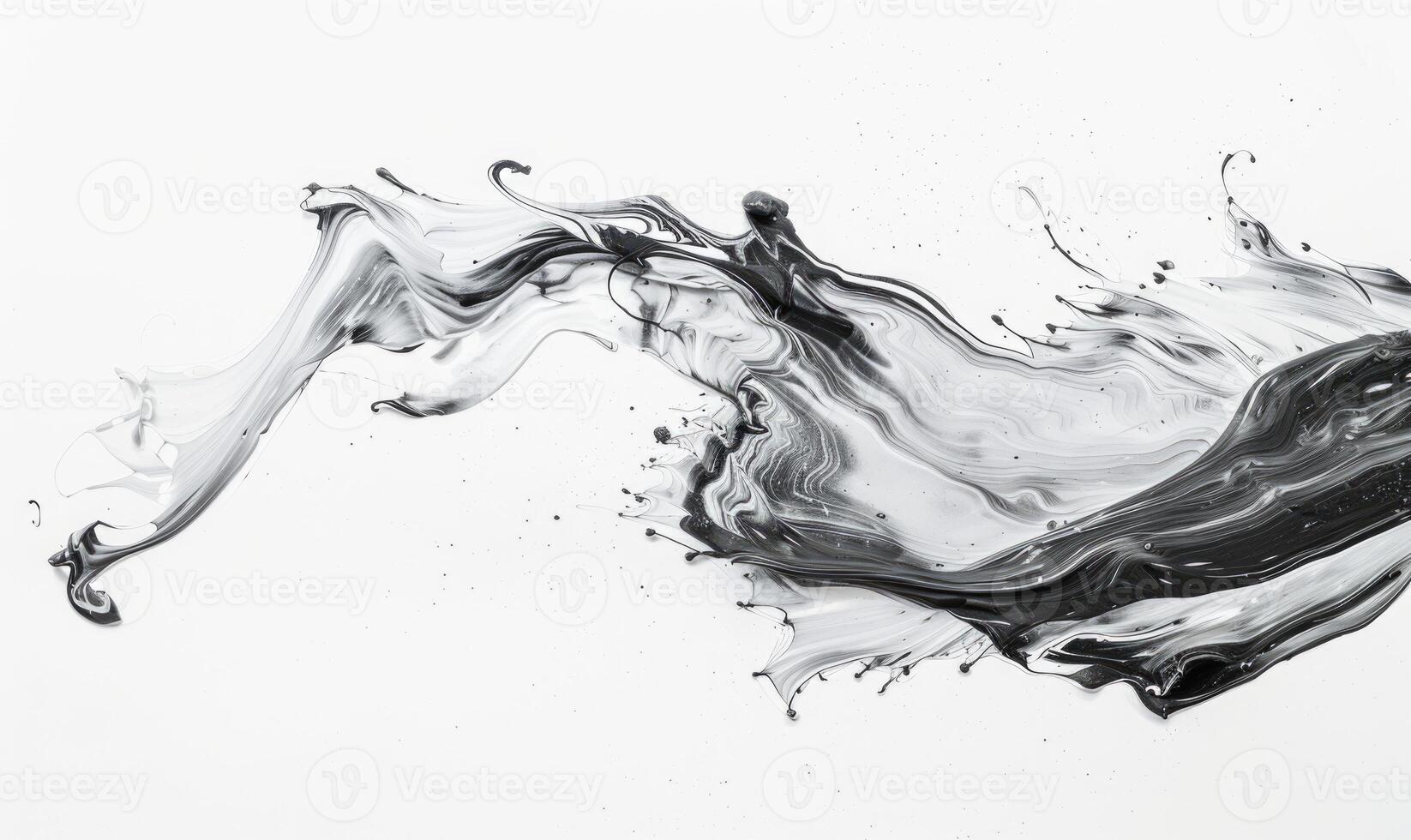 AI generated A brush glides across a white canvas. Black, gray and white dramatic strokes. Abstract background. photo