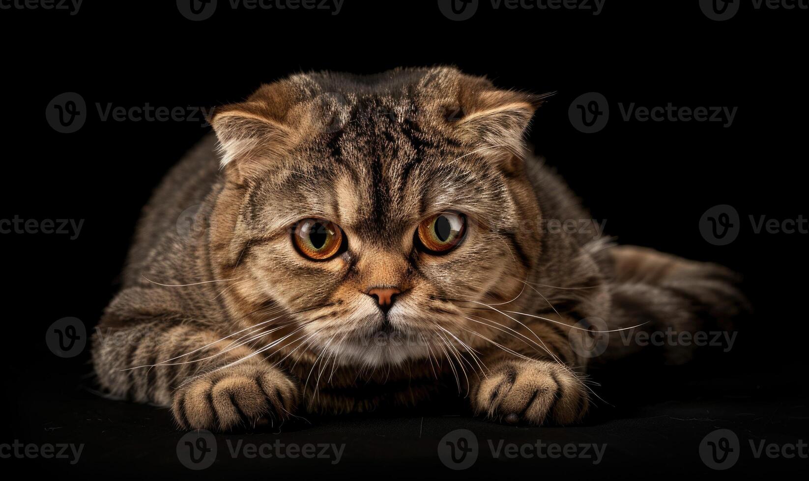 AI generated Studio shot of a scottish fold cat on black background. photo
