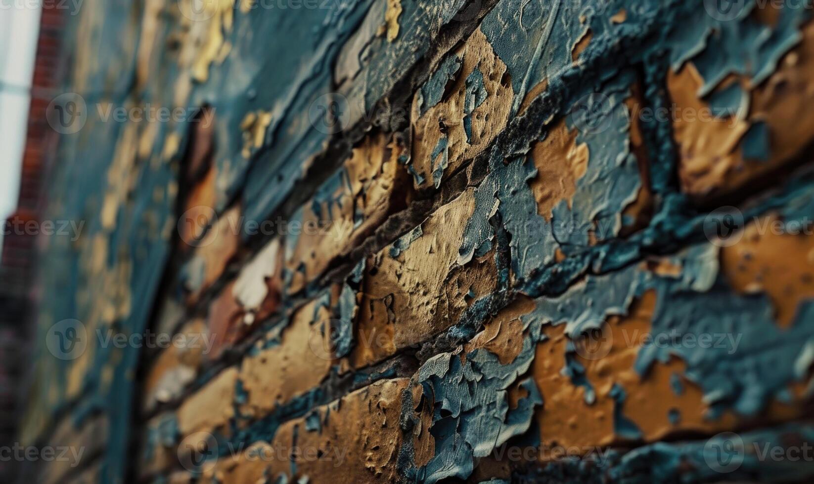 AI generated Old brick wall texture background. Vintage brick wall with peeling paint. photo