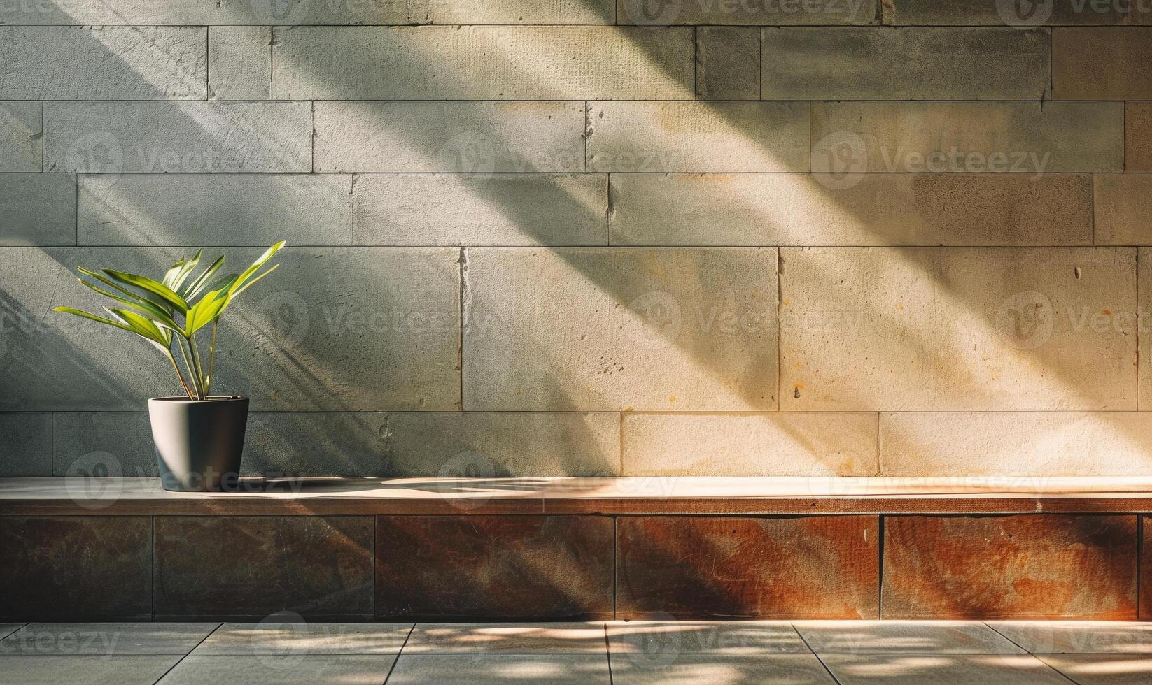 ai generado minimalista interior de habitación con un ladrillo pared y un planta foto