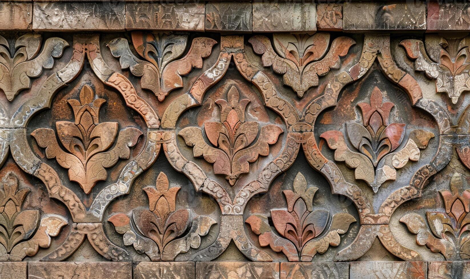 AI generated Fragment of the facade of an old brick building with a decorative ornament. photo