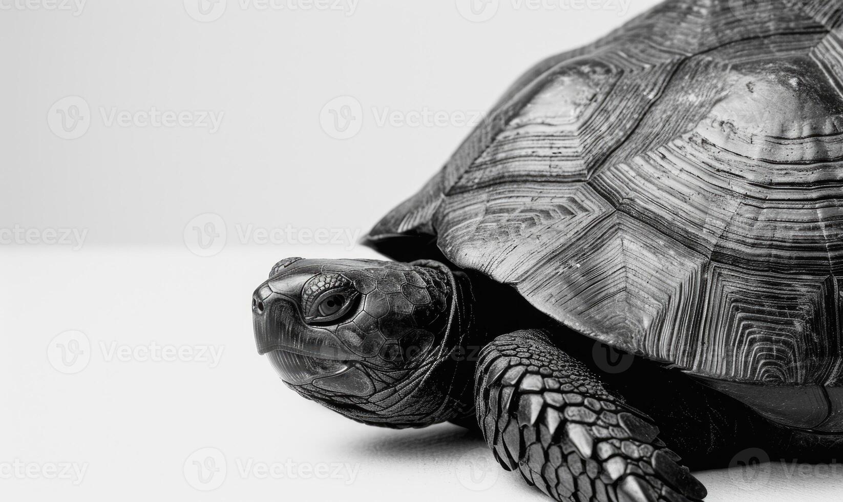 ai generado negro y blanco imagen de un tortuga en un blanco antecedentes. foto