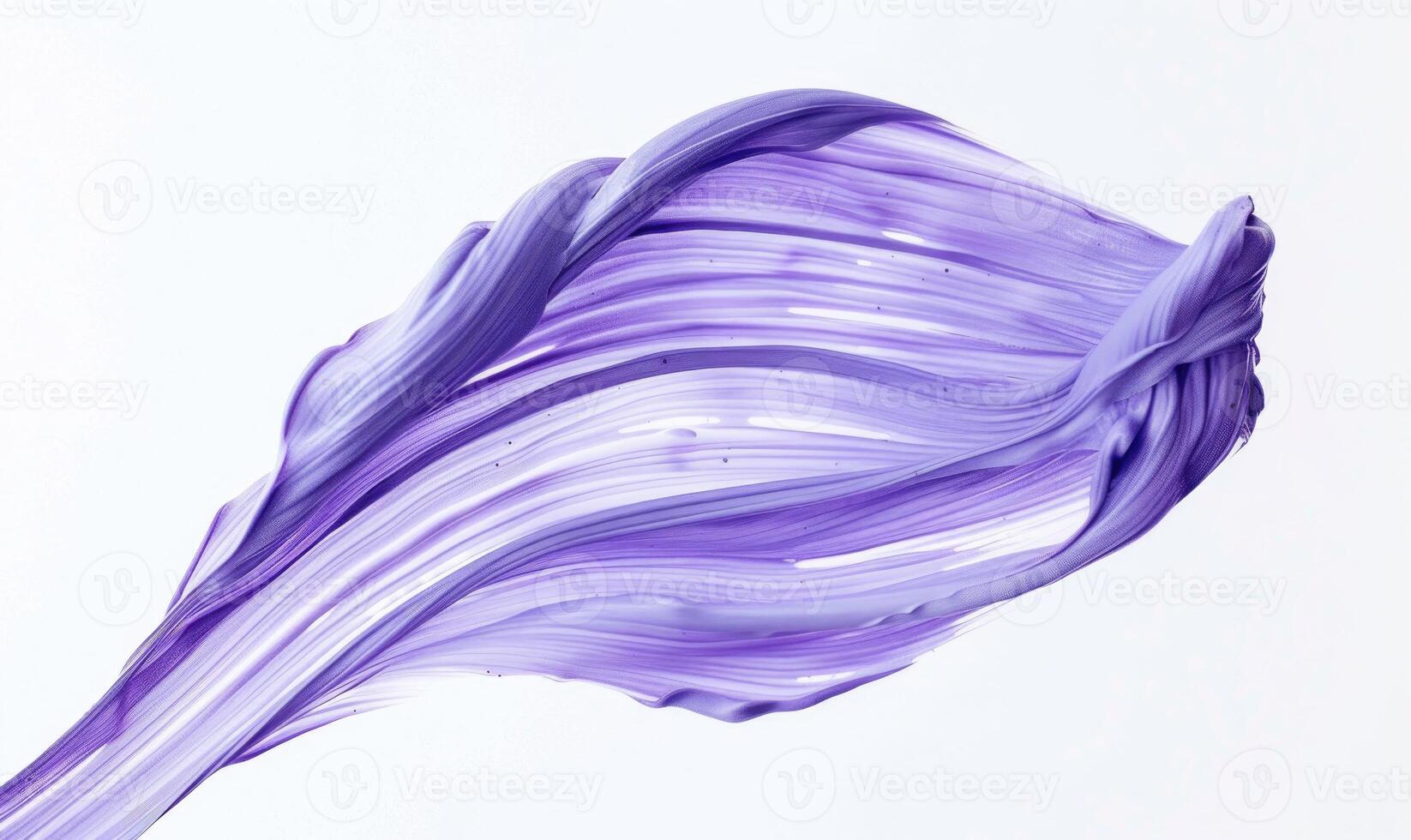 AI generated Brush stroke resembling a lily petal, in serene lavender color on white background photo