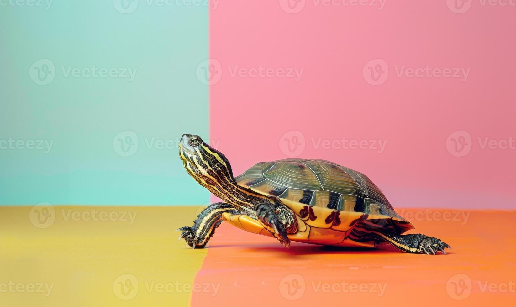 AI generated turtle on colorful background with space for text photo