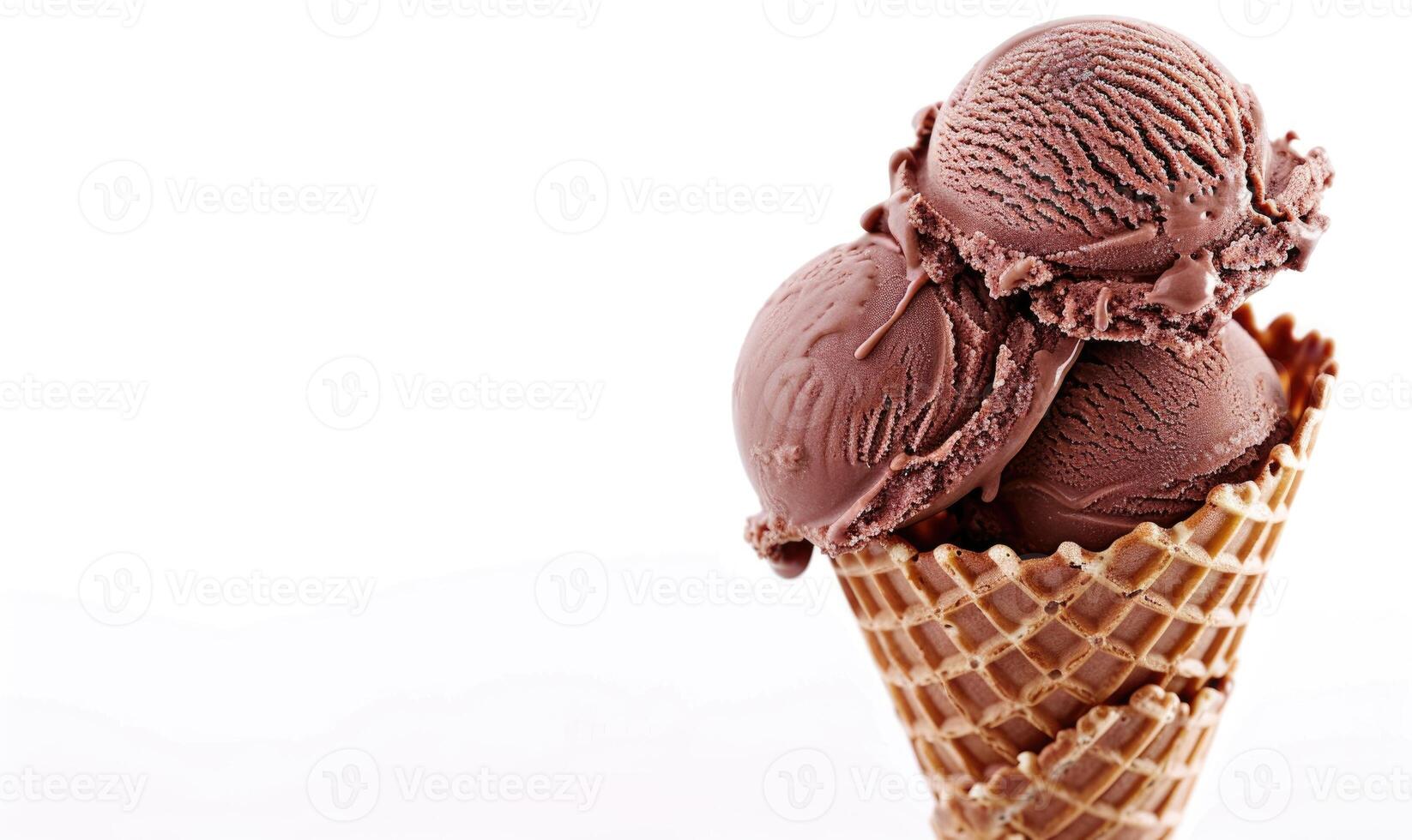 AI generated Chocolate ice cream cone on white background. photo