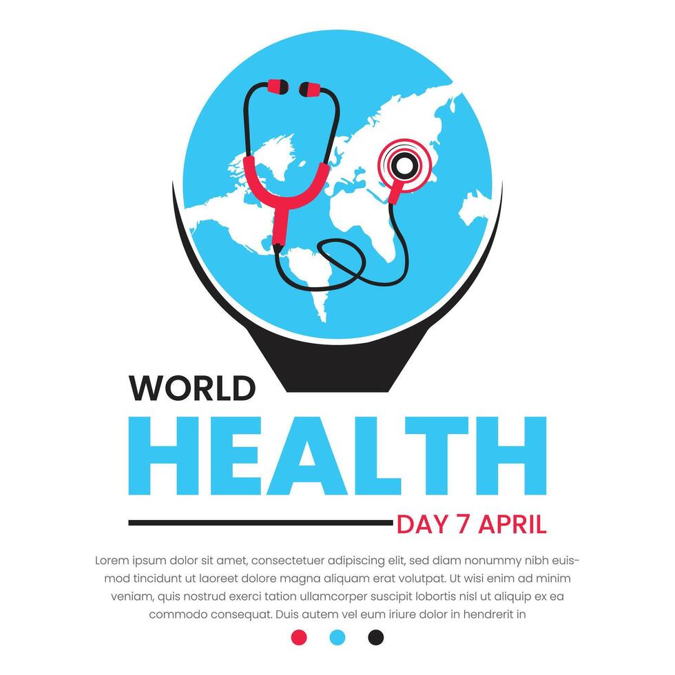 World Health Day banner with stethoscope and world map. Vector illustration.