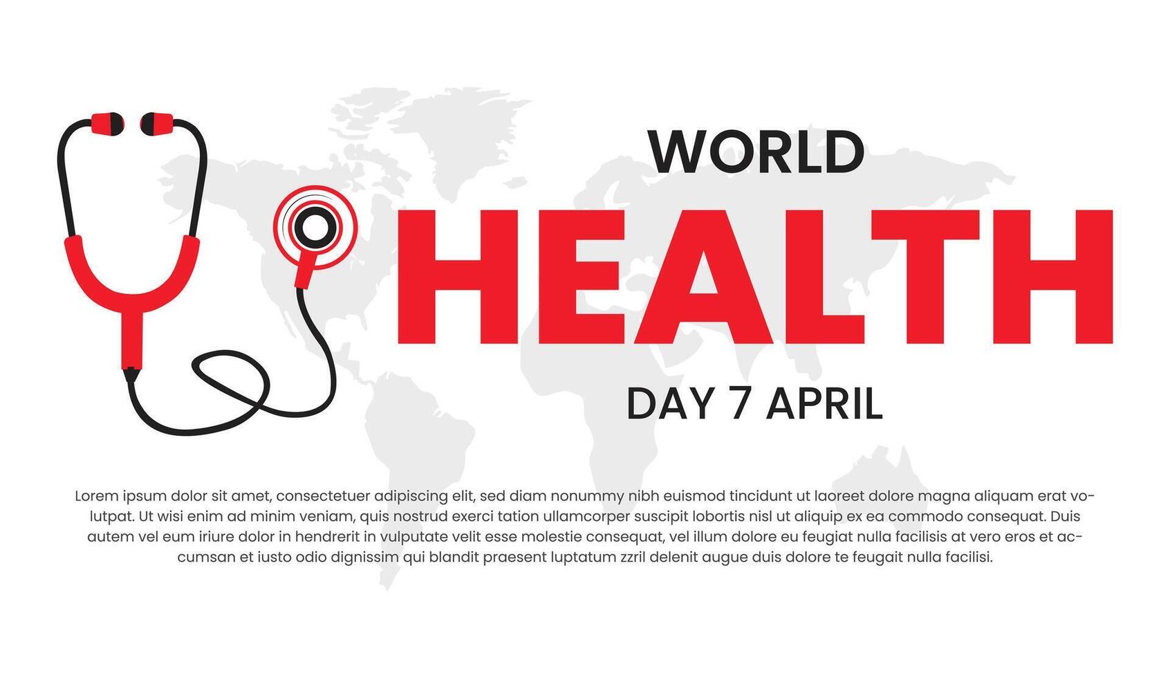 World Health Day banner with stethoscope and world map. Vector illustration.