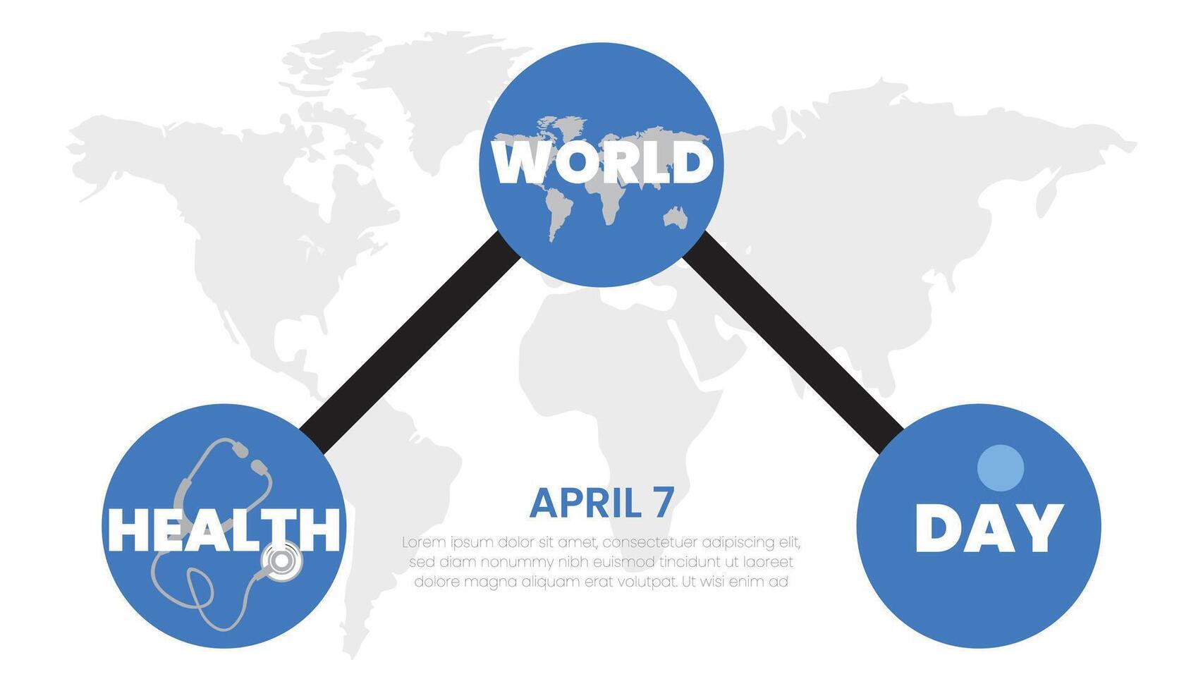 World Health Day banner with stethoscope and world map. Vector illustration.