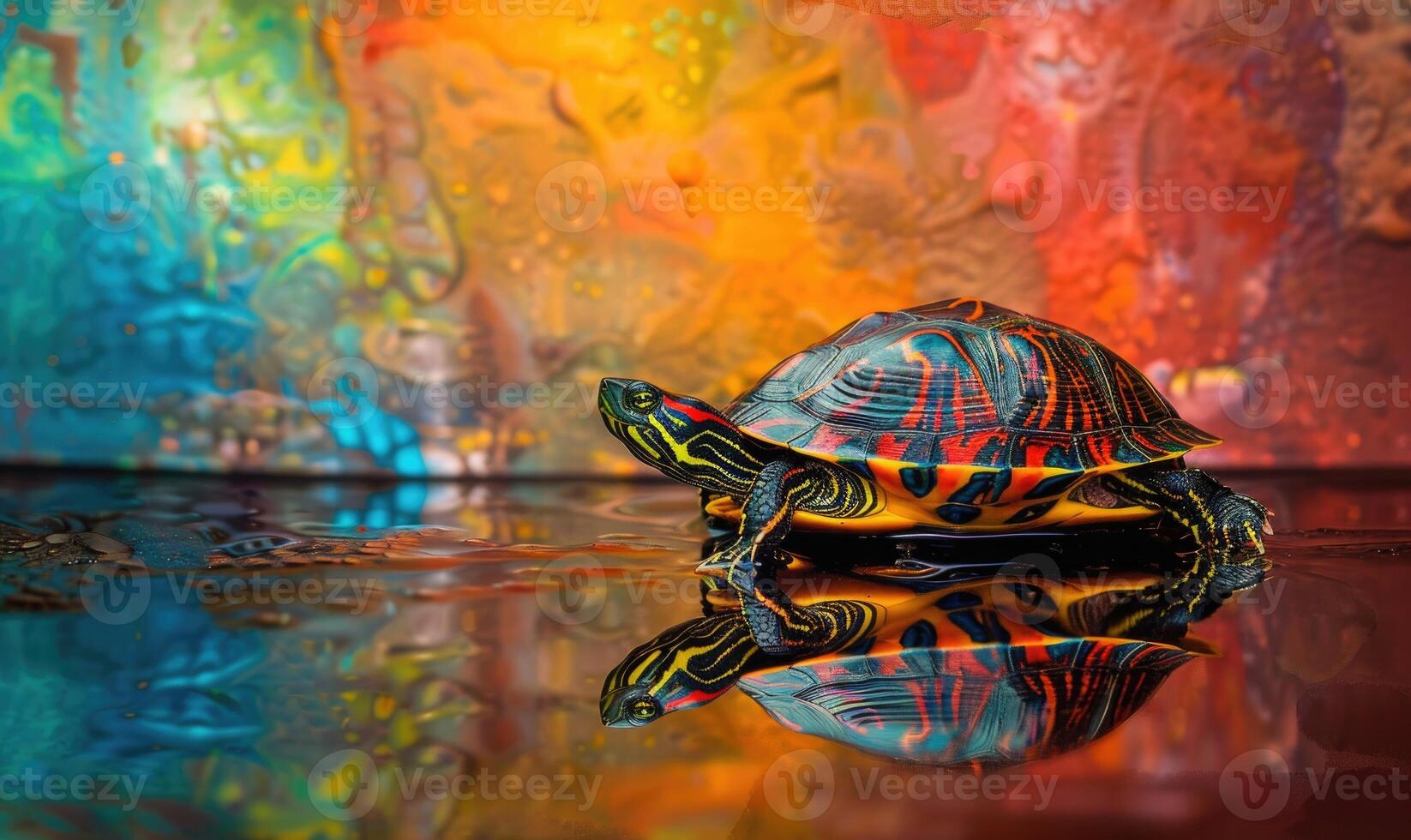 AI generated turtle on colorful background with space for text photo