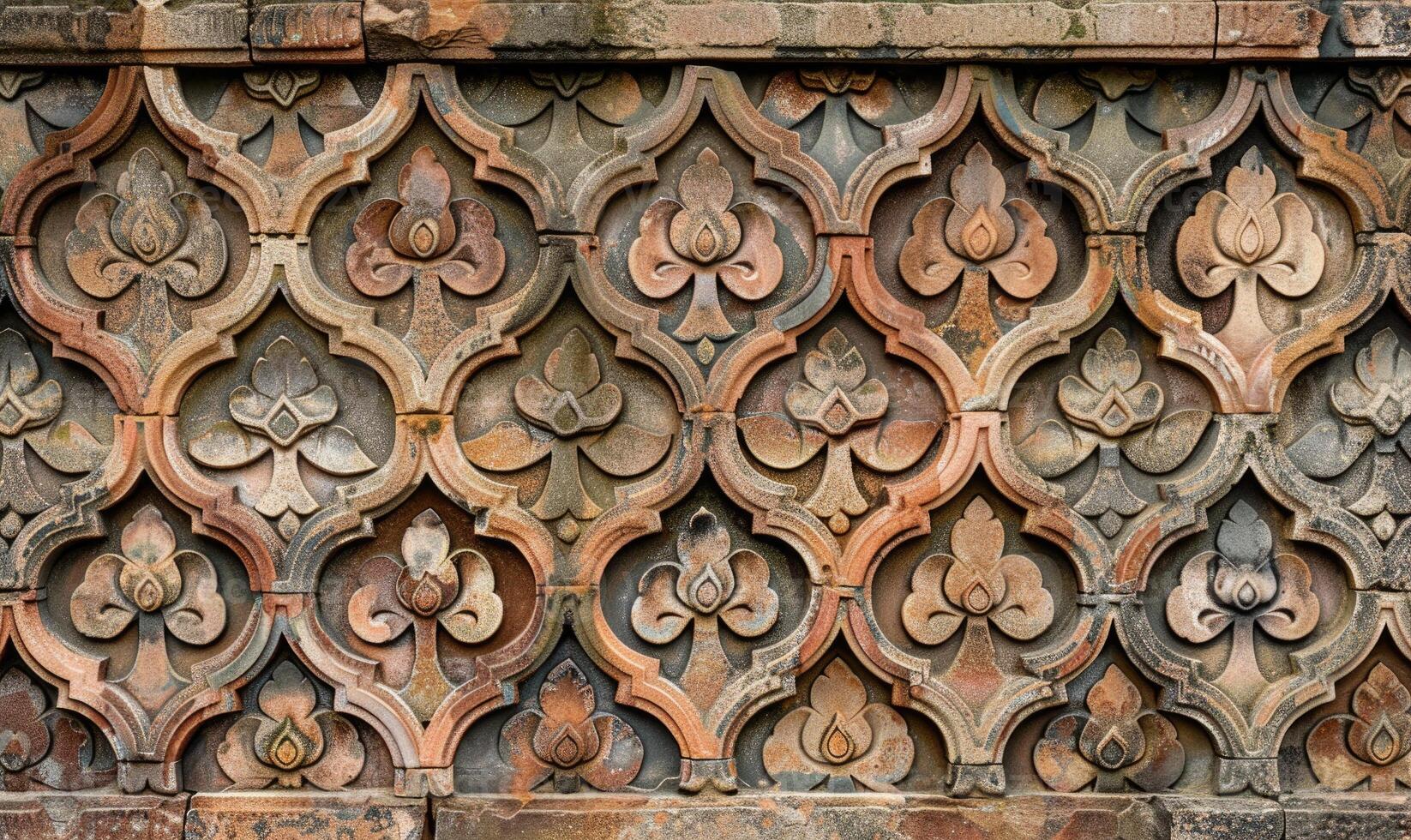 ai generado fragmento de el fachada de un antiguo ladrillo edificio con un decorativo ornamento. foto