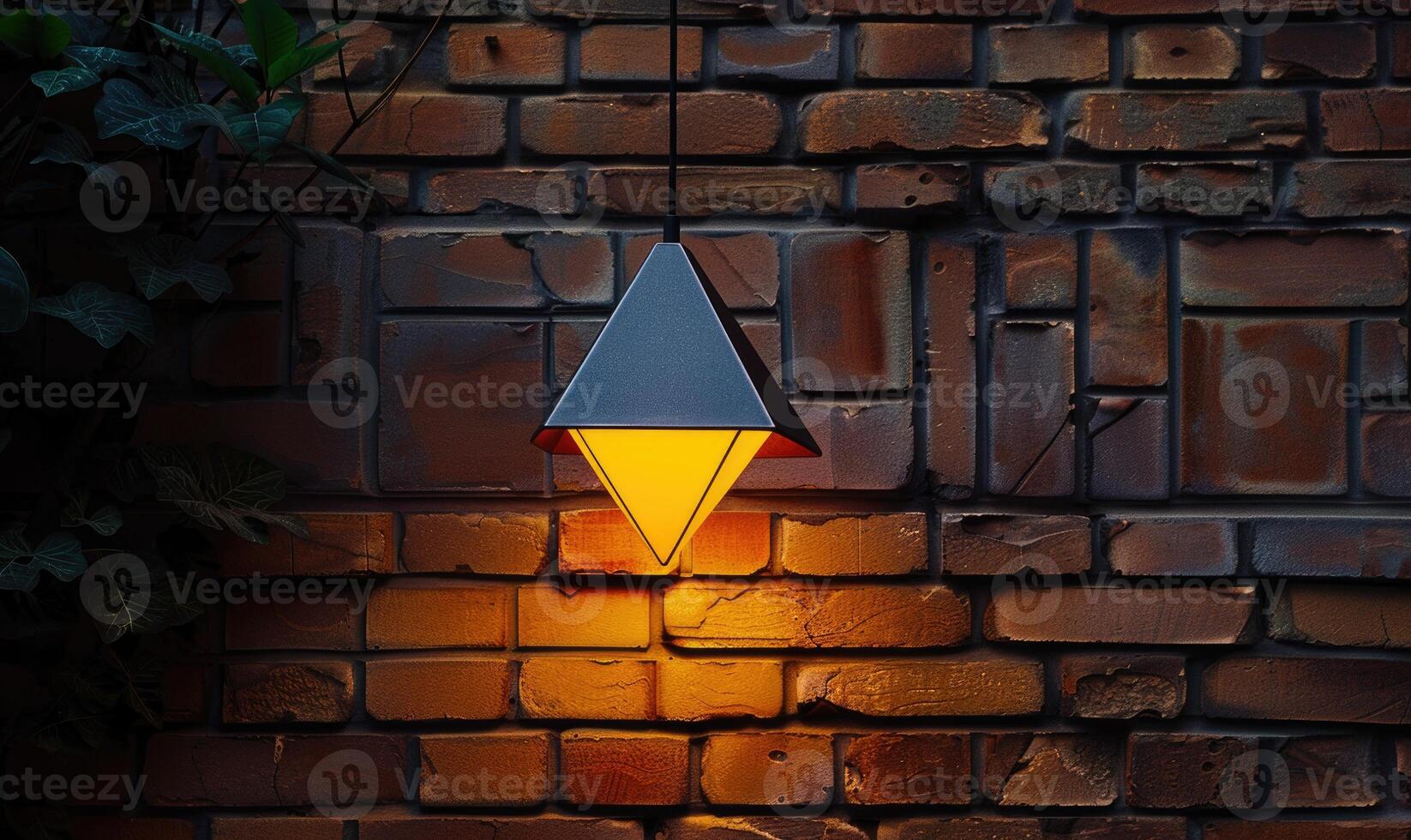 AI generated Decorative lamp in the shape of a pyramid on a brick wall photo