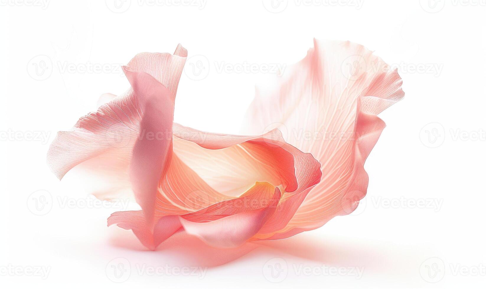 ai generado cepillo carrera parecido a un Rosa pétalo. suave rosado Rosa pétalos en blanco antecedentes. foto