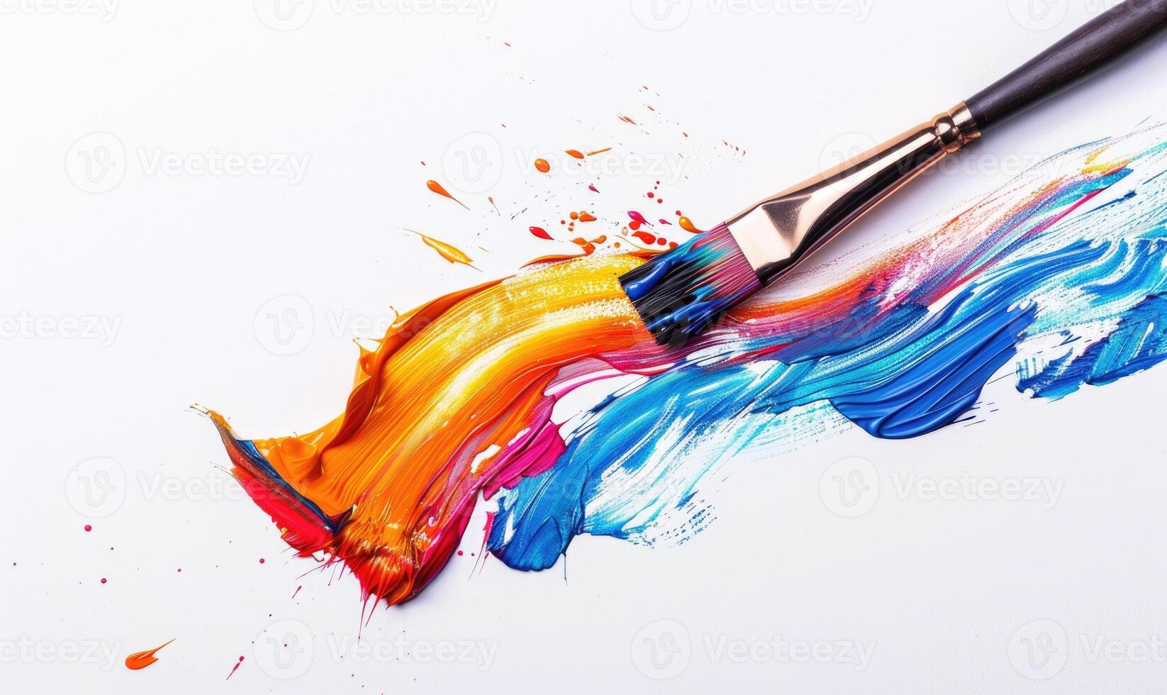 AI generated Multicolored paint brush stroke on white background. Abstract artistic background photo