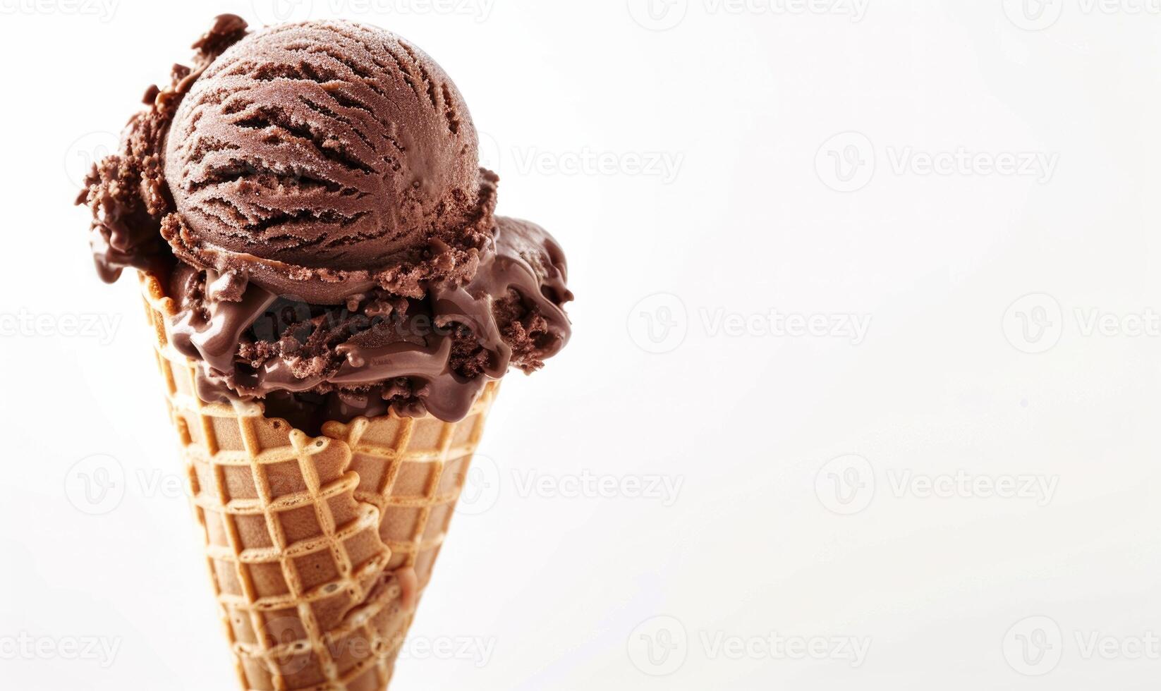 AI generated Chocolate ice cream cone on white background. photo