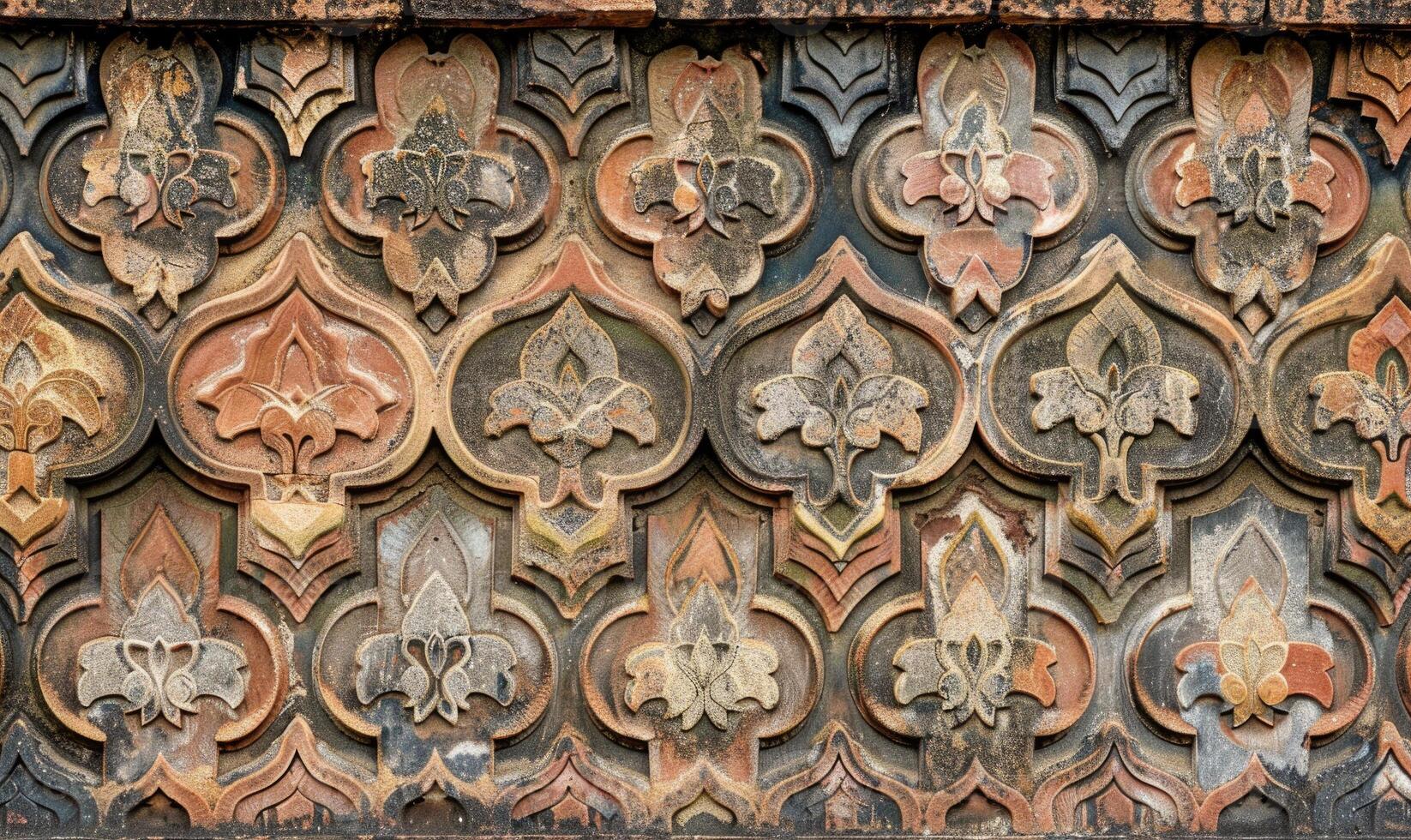 AI generated Fragment of the facade of an old brick building with a decorative ornament. photo