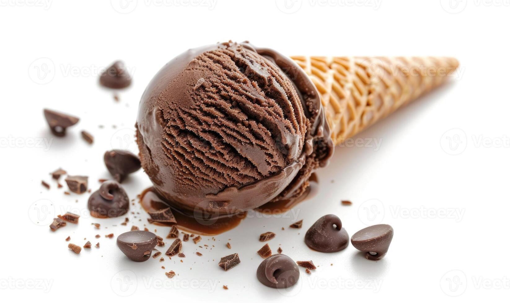 AI generated Chocolate ice cream cone on white background. photo