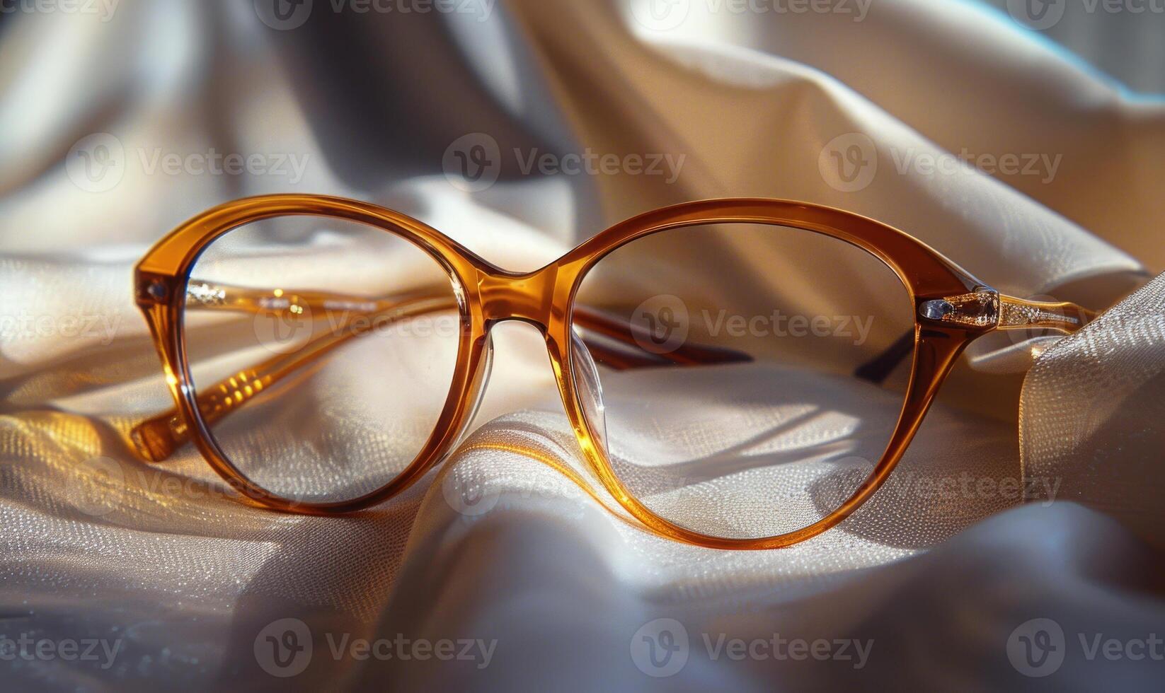 AI generated Eyeglasses on a white silk background. Selective focus. photo