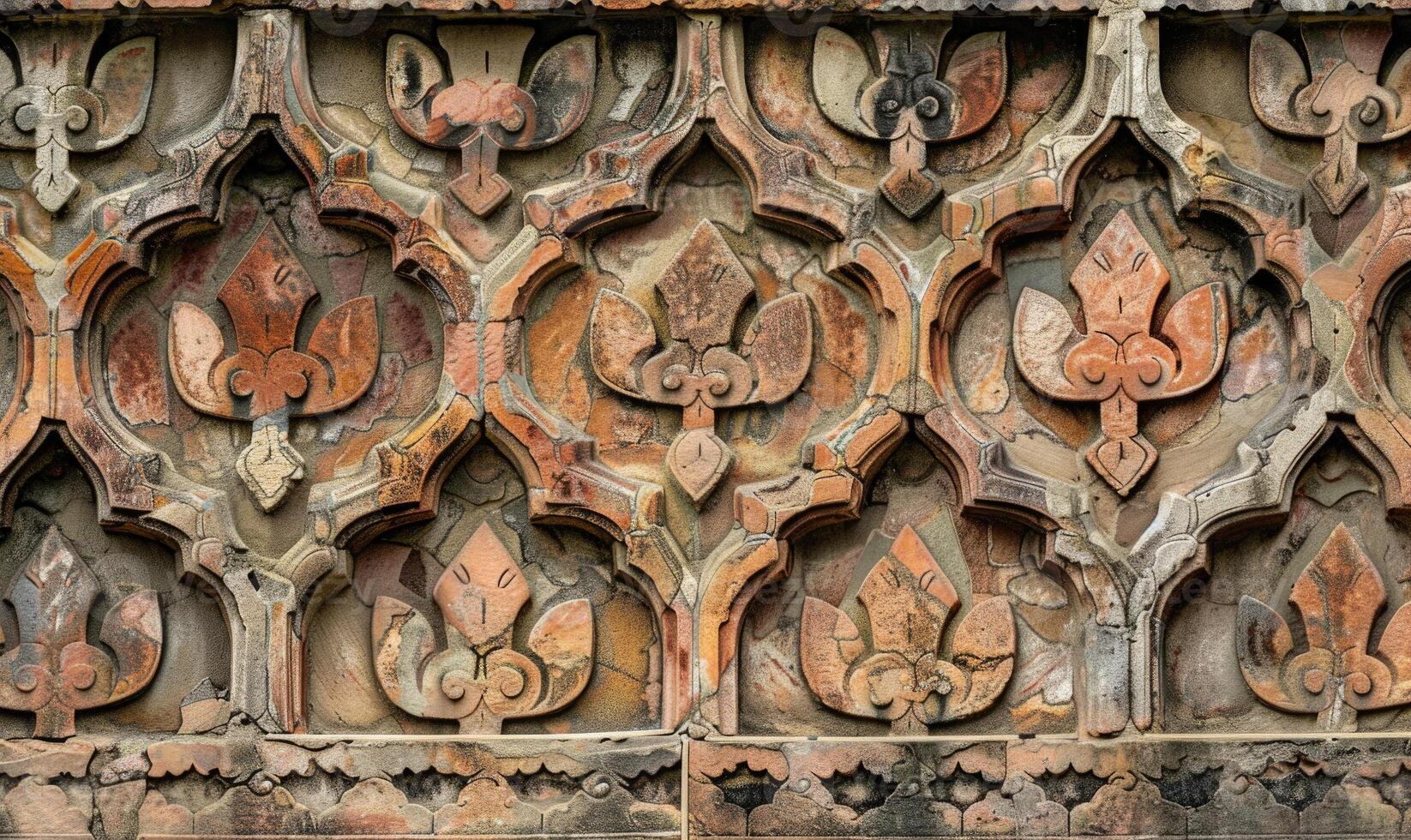 AI generated Fragment of the facade of an old brick building with a decorative ornament. photo