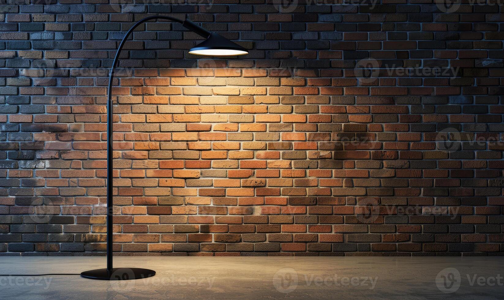 AI generated Lamp on a brick wall background. Space for text. photo