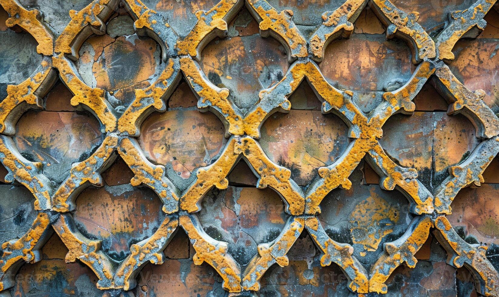 AI generated Fragment of the facade of an old brick building with a decorative ornament. photo