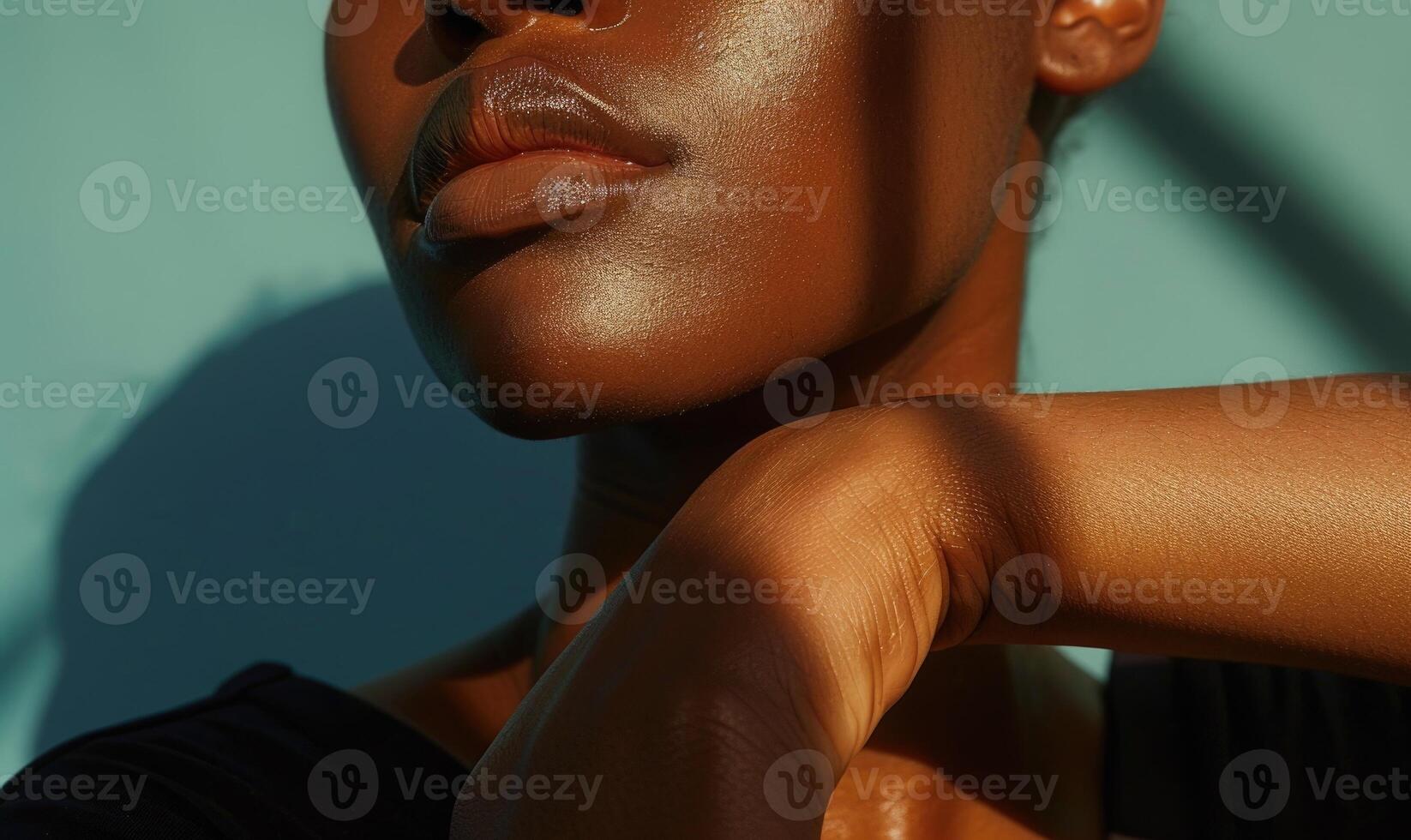 ai generado cerca arriba retrato de un hermosa africano americano mujer mirando a cámara foto