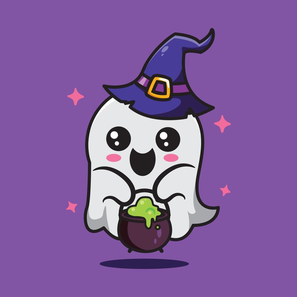 cute vector design illustration of ghost witch Halloween event