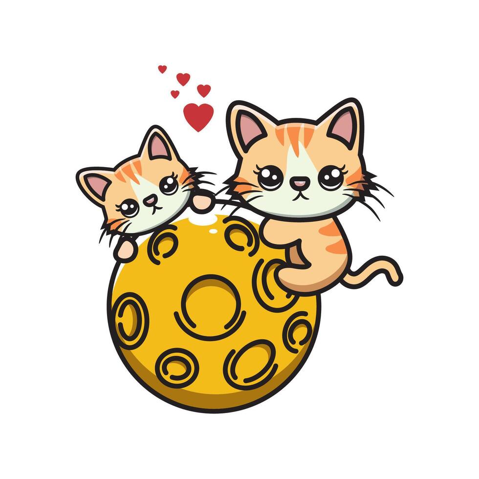 cat on the moon vector design illustration