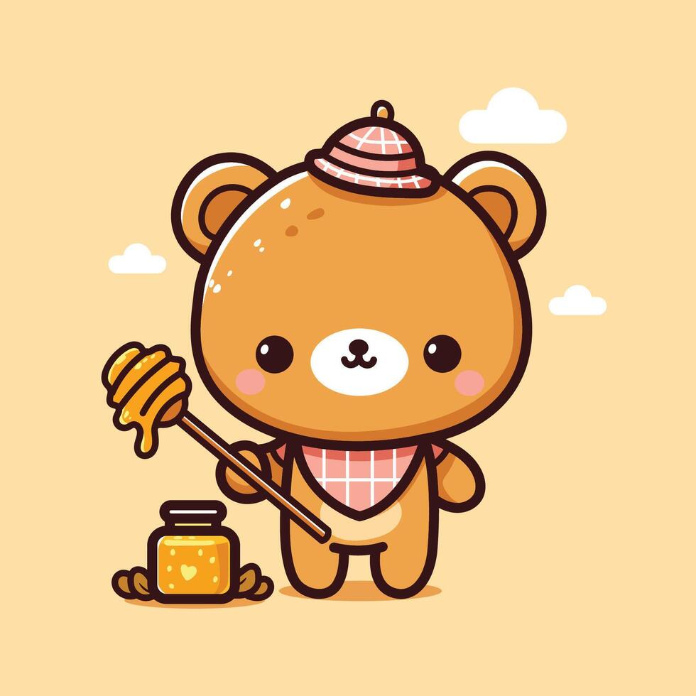 cute vector design illustration of a bear carrying honey