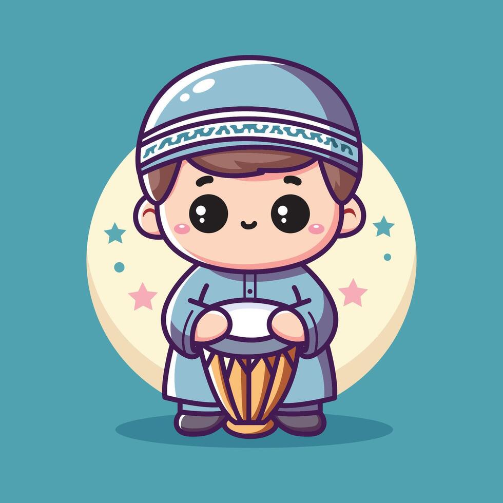 illustration of a cute vector design of a small Muslim child