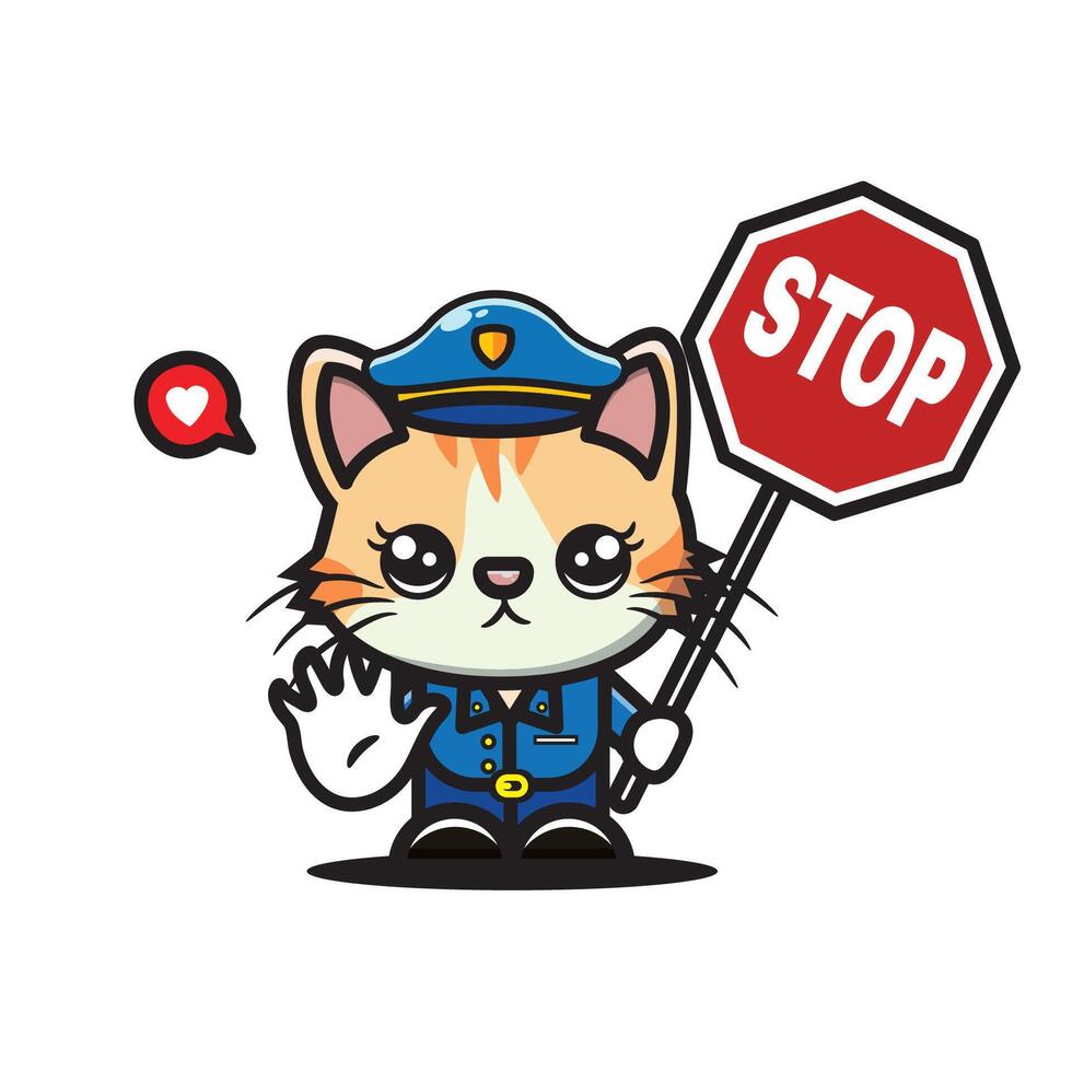 linda vector diseño ilustración de policía gato y detener símbolo